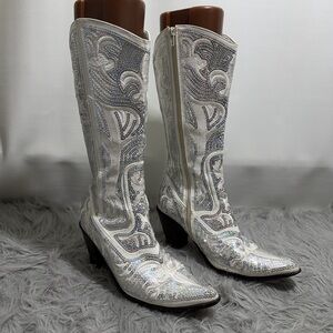 Helen’s Heart |  White Embellished  Boots